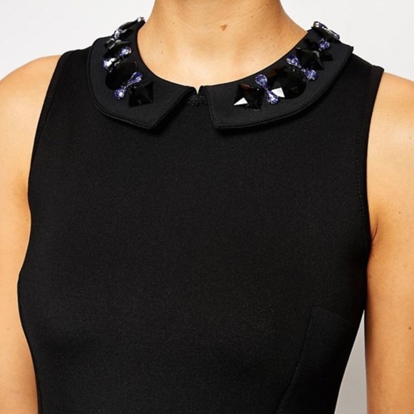 ASOS PREMIUM Black Embellished Collar Dress - Picture 2 of 4